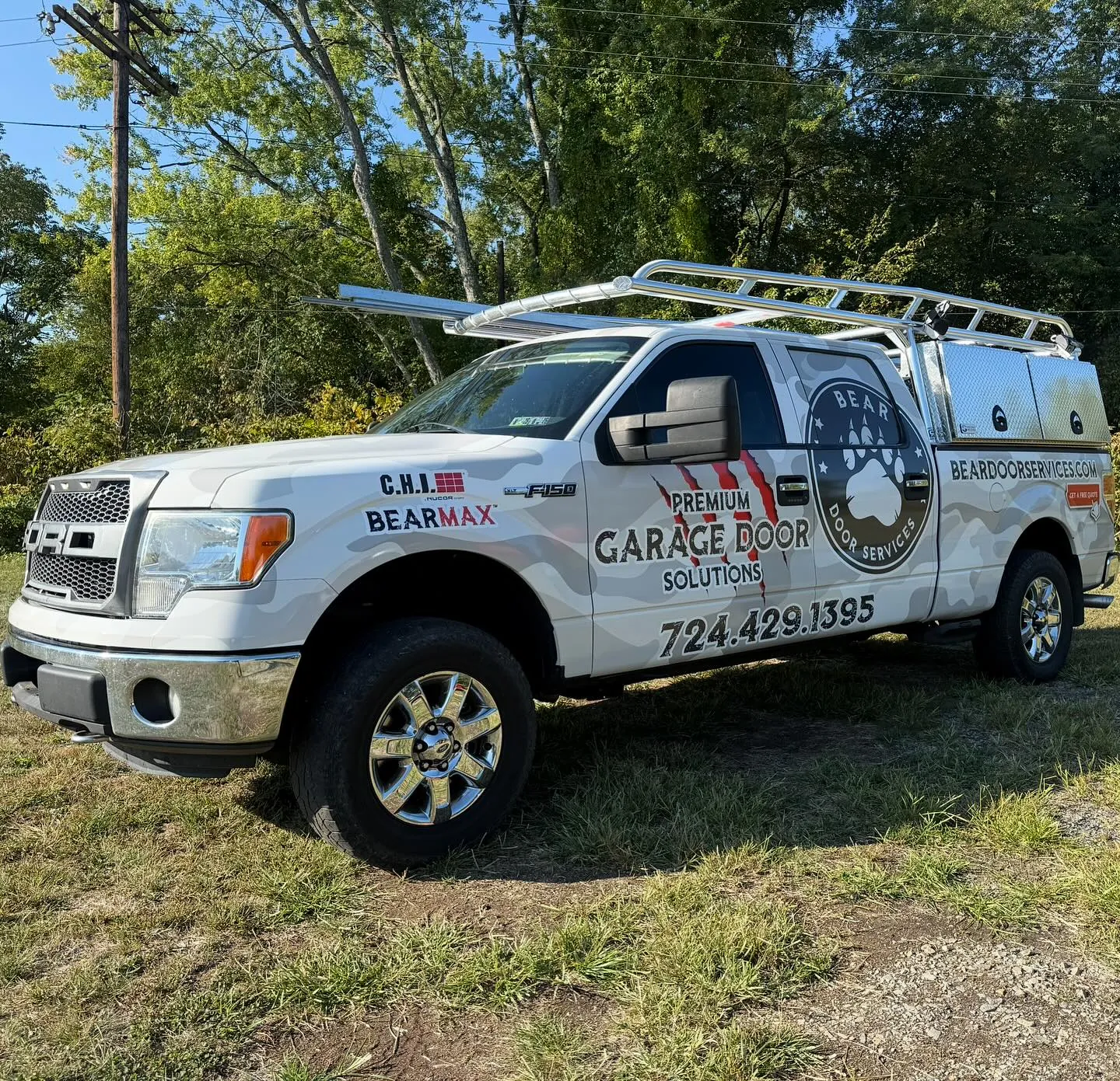 The Bear Door Services service truck on the road in Fayette County